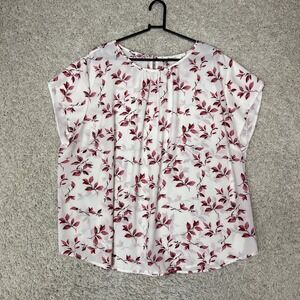 Monday Fun Blouse Womens 3X White Pink Red Floral Short Sleeve Flowy Summer
